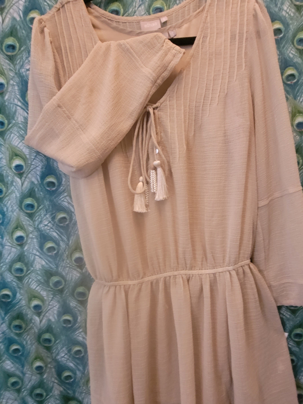 eshakti Cream Tassel-Front Mini Dress